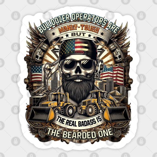 Badass bearded skull bulldozer Drivers, heavy equipment operators Sticker by Eternalnk